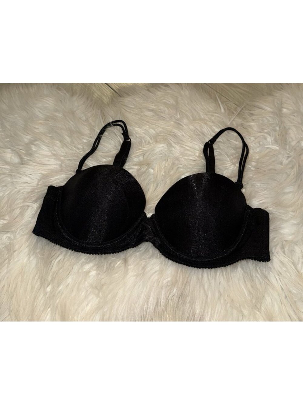 Vtg Lily of France 2101122 Shimmery Strapless Multi-Way Balconette Bra 36A Black